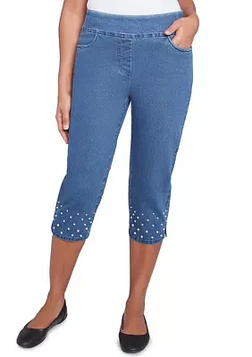 Women's Flower Power Capri Pants with Pearl Detail
