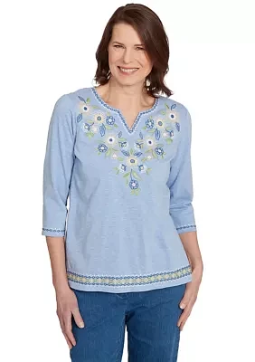Women's Flower Power Embroidered Daisy Yoke Top