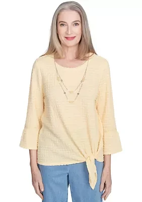 Women's Flower Power Tie Front Texture Top