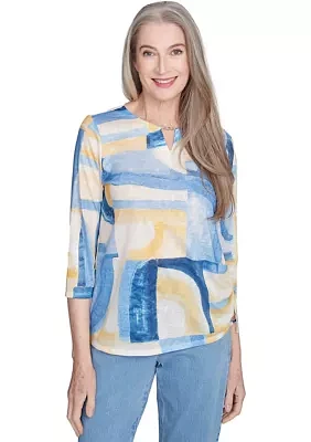 Women's Flower Power Watercolor Patchwork Top