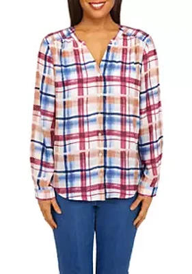 Alfred Dunner Women's Sloane Street Etched Plaid Woven Shirt