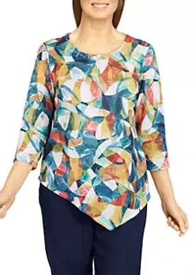 Alfred Dunner Women's 3/4 Sleeve Stained Glass Top
