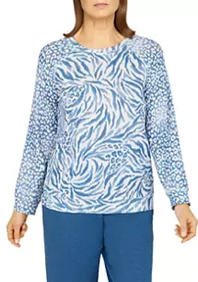 Alfred Dunner Women's Floral Park Crew Neck Animal Print Top
