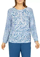 Alfred Dunner Women's Floral Park Crew Neck Animal Print Top