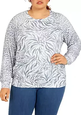 Alfred Dunner Plus Floral Park Crew Neck Animal Print Top