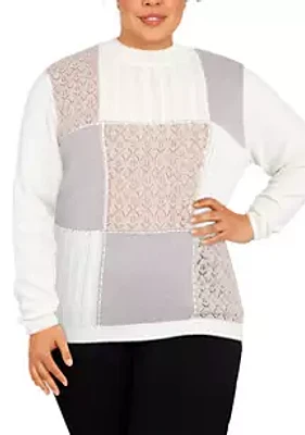 Alfred Dunner Plus Stonehenge Mock Neck Long Sleeve Color Block Sweater