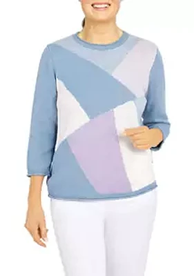 Alfred Dunner Women's Crew Neck 3/4 Sleeve Color Block Sweater
