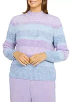 Alfred Dunner Petite Victoria Falls Mock Neck Stripe Chenille Sweater