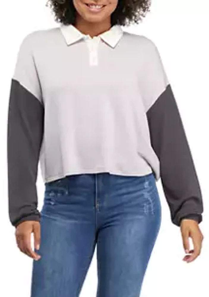 TRUE CRAFT Long Drop Shoulder Sleeve Color Block Knit Polo Shirt