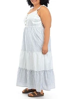 Plus Sleeveless Tie Shoulder Tiered Maxi Dress