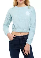 Derek Heart Juniors' Banded Bottom Cropped Chest Graphic Pullover