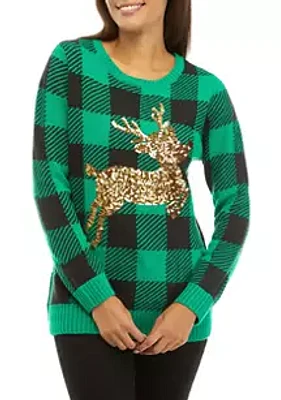 Joyland Women's Sequin Reindeer Christmas Jacquard Sweater
