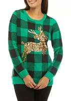Joyland Women's Sequin Reindeer Christmas Jacquard Sweater