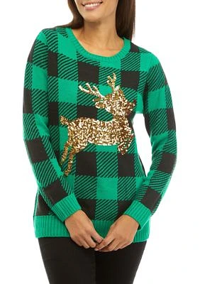 Women's Sequin Reindeer Christmas Jacquard Sweater