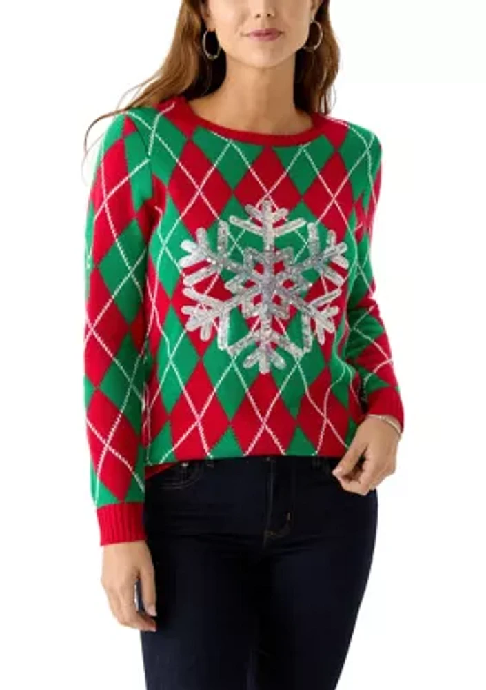 Women's Snowflake Argyle Sweater