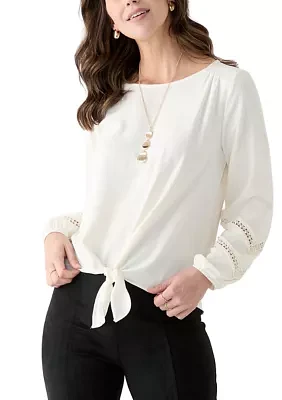 Women's Long Bell Sleeve Crochet Inset Blouse