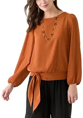 Women's Long Sleeve Banded Tie Hem Blouse