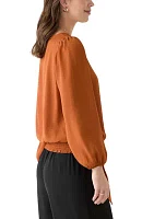 Women's Long Sleeve Banded Tie Hem Blouse