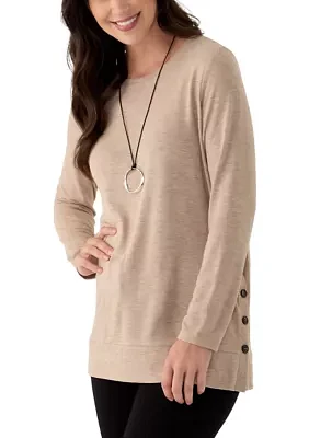 Women's Long Sleeve Knit Tunic with Necklace