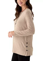 Women's Long Sleeve Knit Tunic with Necklace