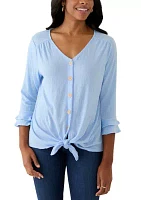 Women's 3/4 Sleeve Tie Hem Knit Blouse