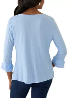 Women's 3/4 Sleeve Tie Hem Knit Blouse