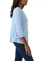 Women's 3/4 Sleeve Tie Hem Knit Blouse