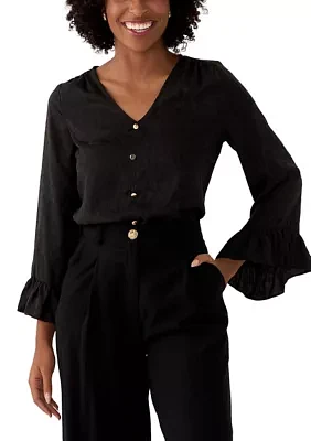 Women's Long Sleeve Satin Jacquard Blouse