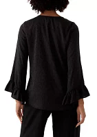 Women's Long Sleeve Satin Jacquard Blouse