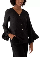 Women's Long Sleeve Satin Jacquard Blouse