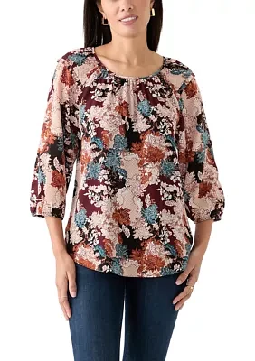 Women's 3/4 Sleeve Printeed Peasant Blouse