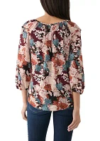 Women's 3/4 Sleeve Printeed Peasant Blouse