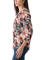 Women's 3/4 Sleeve Printeed Peasant Blouse