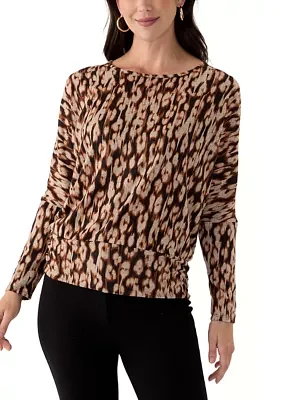 Women's Long Sleeve Banded Hem Printed Knit Top