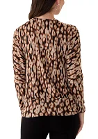 Women's Long Sleeve Banded Hem Printed Knit Top