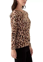 Women's Long Sleeve Banded Hem Printed Knit Top