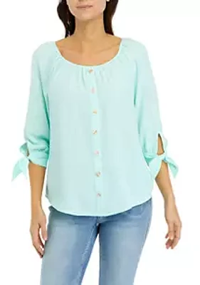 AGB Women's 3/4 Sleeve Button Front Blouse