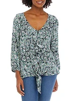 Women's Printed Tie Front Blouse