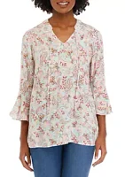 AGB Women's Printed Tie Neck Blouse
