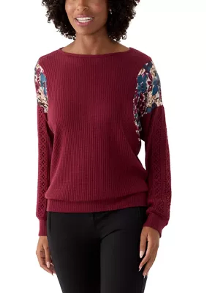 Women's Long Sleeve Mixed Media Knit Top