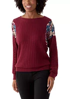 Women's Long Sleeve Mixed Media Knit Top