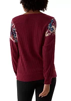 Women's Long Sleeve Mixed Media Knit Top