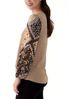 Women's Long Sleeve Mixed Media Knit Top