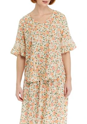 Women's Floral Printed Inset Trim Blouse