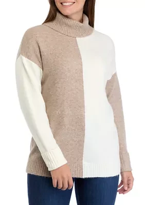 Women's Long Sleeve Turtleneck Color Block Sweater