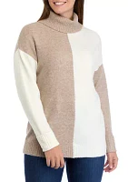 Women's Long Sleeve Turtleneck Color Block Sweater