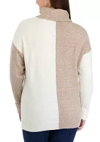 Women's Long Sleeve Turtleneck Color Block Sweater