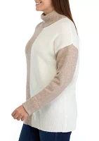 Women's Long Sleeve Turtleneck Color Block Sweater