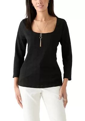 Women's 3/4 Sleeve Crochet Knit Top