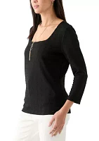 Women's 3/4 Sleeve Crochet Knit Top